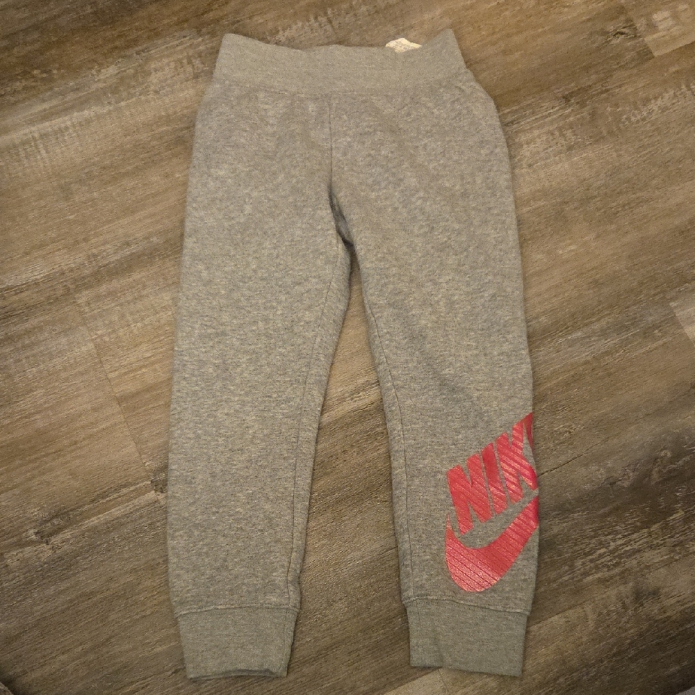 Nike Kids Heather Gray Joggers with Pink Logo